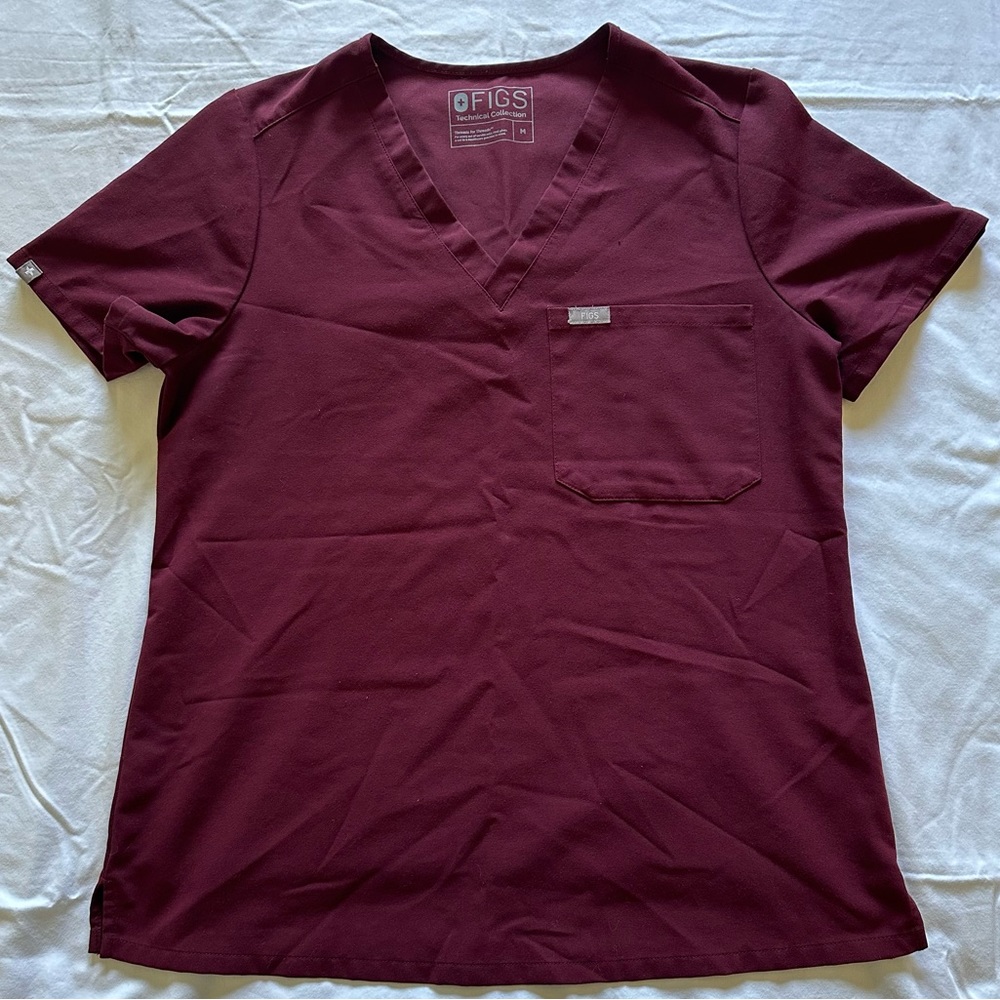 FIGS Catarina One-Pocket Burgundy Scrub Top